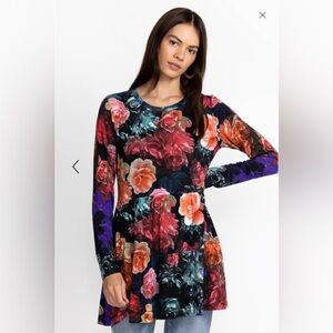 Johnny Was Studio Tiered Tunic Top Floral Long-Sleeve large oversized